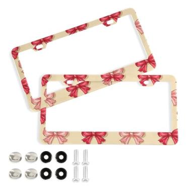 Imagem de SEHANY Lindas molduras de placa de licença de arco rosa, capas de moldura de alumínio à prova de ferrugem com orifícios elípticos e parafusos, serve para acessórios de carro de tamanho padrão de