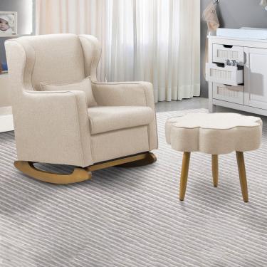 Imagem de Poltrona De Amamentação Base Balanço E Puff Flower Linho E03 - D'rossi Cor Bege