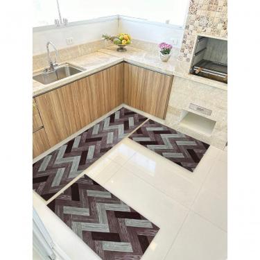 Imagem de Kit 3 Peças Jogo Cozinha Passadeira Manta Vinilico Laminado Mosaico Marrom
