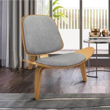 Imagem de Poltrona Decorativa Base De Madeira Shell Linho P01 - D'rossi Cor Grafite