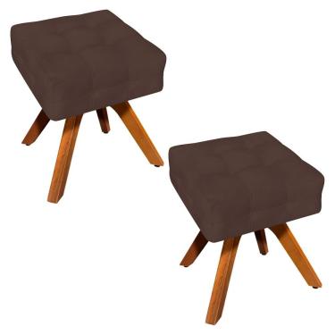 Imagem de Kit 02 Puffs Giratório Elisa Suede Base Madeira Mm30 Marrom