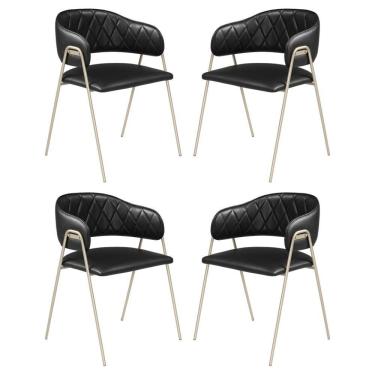 Imagem de Conjunto 4 Cadeiras Veneza Couro Preto Metal Champanhe
