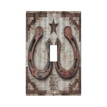 Imagem de ybclf Farmhouse Western Horseshoe 1 Gang Single Toggle Light Switch Cover Decorativo Country Rústico Vintage Placa de Parede Elétrica Receptáculo Interruptor de Luz para Cozinha Quarto