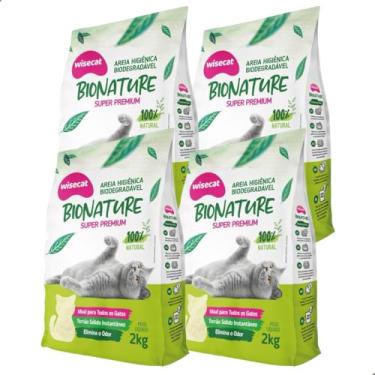 Imagem de Kit 4 Areia Higiênica Biodegradável 2kg Para Gatos Sanitária BioNature Super Premium Mandioca Natural