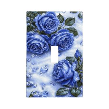 Imagem de Nadoabtm Placa decorativa para interruptor de luz, rosa azul com cristais de gelo, impressão de arte, 1 gangue, interruptor único, capa de placa de parede, capa de tomada elétrica para banheiro
