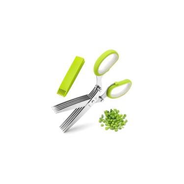 Imagem de Tesoura para Picar Alimentos com 5 Lâminas em Aço Inox, 19cm, Cabo Emborrachado, para Temperos e Ervas