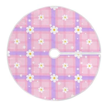 Imagem de Wassud Saia para árvore de Natal com laços seguros, 129 cm, xadrez, margarida, festiva, árvore de Natal, para decoração de casa e festa de ano novo