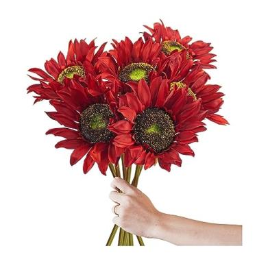 Imagem de YYBOES Flores artificiais, flores falsas, 6 peças, girassóis de seda artificial, buquê de flores falsas para mesa de casamento, decorações de flores