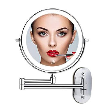 Imagem de YYBOES Espelho de maquiagem LED montado na parede, espelho de barbear de dupla face, espelho cosmético com ampliação giratória de 360°, com interruptor sensível ao toque, 3 modos de luzes coloridas