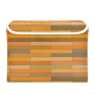 Imagem de CEBUGI Caixas de armazenamento com tampas, caixa de armazenamento de tecido dobrável, tábuas de madeira, organizadores de armazenamento para armário de casa, prateleiras de quarto, 40 x 30 x 30 cm