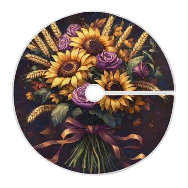 Imagem de Qilmy Linda saia de árvore de Natal com girassóis de 90 cm, camurça para árvore de Natal, adequada para decoração de armário em ambientes internos e externos, festas, escritórios, lojas, armários1005