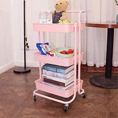 Imagem de Carrinho de rodinhas de armazenamento com rodízios, carrinho organizador multifuncional com alça superior, cestas de malha abdominal, carrinho de armazenamento com freios para casa e escritório