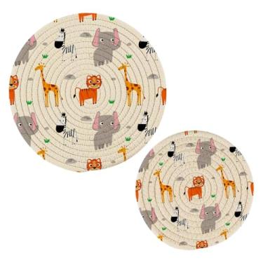 Imagem de Wassud Trivet de girafa e elefante para pratos quentes suportes de panela redondos de algodão almofadas quentes elegantes porta-copos decoração de cozinha e acessórios, 2 peças