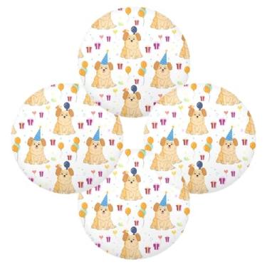 Imagem de Wassud Jogo americano conjunto de 4 cachorros em chapéus de festa tapetes de mesa redondos para cozinha e jantar tapetes laváveis resistentes ao calor decoração de mesa 39 cm