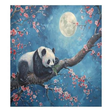 Imagem de Qilmy Panda fofo em árvore de ameixa capa magnética 58 x 66 cm, capa decorativa para geladeira para porta da frente, adesivo, máquina de lavar, painel de geladeira, decalque para utensílios de