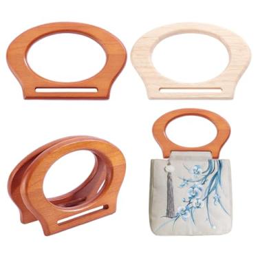 Imagem de PH PandaHall 4 peças de alças ovais de madeira para bolsas de crochê, alças de bolsa rústicas de 2 cores de substituição decorativas feitas à mão para bolsas de crochê de macramê, canudos, sacos de