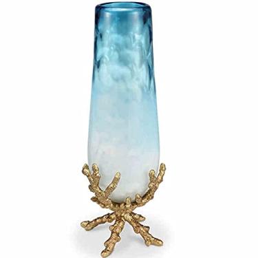 Imagem de YYBOES Vaso de vidro para decoração de vaso de flores, vaso de flores artificiais, decoração de casa, vaso moderno, flor de vidro estilo chinês, sala de estudo, decoração de mesa de sala de estar