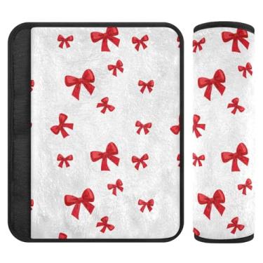 Imagem de Burbuja Capa para cinto de segurança de carro Red Bows, macio, confortável, protetor de cinto de segurança para alça de ombro de assento, 1 par médio