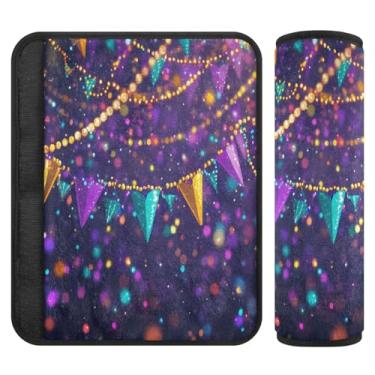 Imagem de Burbuja Capa para cinto de segurança de carro com contas de decoração Mardi Gras Protetor de cinto de segurança de carro macio confortável para alça de ombro de assento de carro, 1 par médio