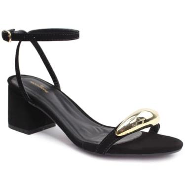 Imagem de Sandália Modarpe Salto Baixo Detalhe Dourado Confortável B69 (Preto, BR, Adulto, Numérico, 40)