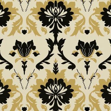 Imagem de Papel de parede vintage preto e amarelo damasco floral descasque e cole papel de contato 43 cm x 38 cm vinil impermeável autoadesivo removível elegante retrosimétrico para armários de entrada de sala