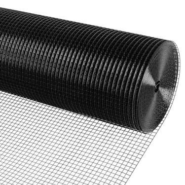 Imagem de KANERS Pano de hardware de malha de arame revestido de vinil de PVC preto 1/4 em 91.6 cm x 100' calibre 19, cerca de arame soldado, gaiola de arame de galinha, rede de arame