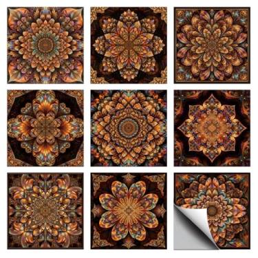 Imagem de CHGCRAFT 36 peças adesivos de parede estilo 9 coloridos psicadélico padrão mandala adesivo de azulejo de parede adesivo mandala à prova d'água autoadesivo em azulejo decalques para decoração de arte