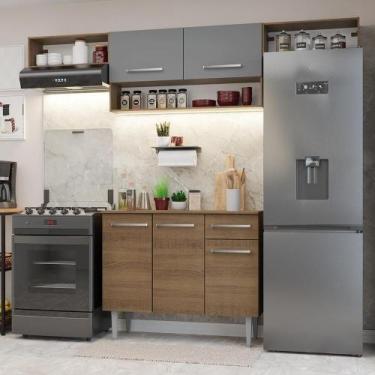 Imagem de Armário De Cozinha Completa 225cm Rustic/cinza Emilly Madesa 01xa Rust