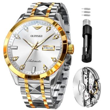 Imagem de OLEVS Relógios automáticos masculinos mecânicos para negócios, relógio de pulso com corda automática, prata, vários calendários, aço inoxidável, à prova d'água, relógios de luxo masculinos