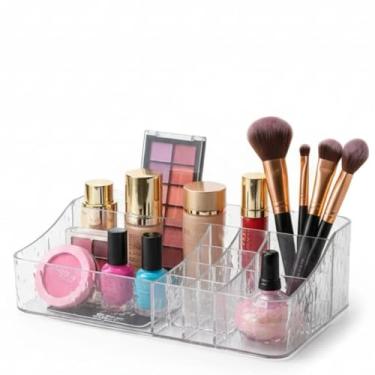 Imagem de Organizador de Maquiagem Acrílico com 10 Divisórias + 2 Compartimento Maior – Porta Cosméticos para Batons, Pincéis, Sombras e Maquiagens – Transparente - THREE BROTHERS (12)