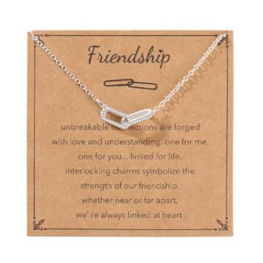 Imagem de AULSIEY Colar de amizade para melhor amiga, presente para mulheres, adolescentes, colar delicado de clipe de papel com pingente de círculo duplo, Cobre, Sem Pedra Preciosa