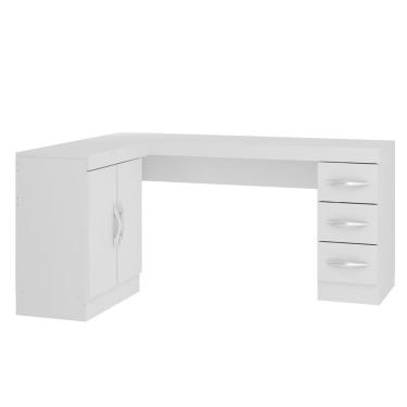 Imagem de Mesa para Escritório em L 120/156x75 Cm 2 Portas 3 Gavetas Mdp Branco 0714 Menu