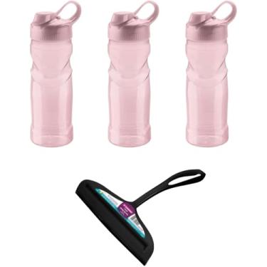 Imagem de Kit 2 Rodo de pia Preto e 3 Garrafa Plástica Fitness Rosa 500ml