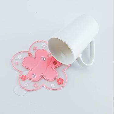 Imagem de Conjunto de 2 peças de tapete de mesa de flor de cerejeira kawaii, design floral, dupla finalidade, organização de mesa, porta-copos, expositor de joias de maquiagem, rosa