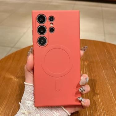 Imagem de Capa magnética de silicone para Samsung Galaxy S25 S24 S23 S22 S21 Ultra Plus S25 Fe, capa macia de TPU à prova de choque (para Galaxy S23 Ultra/Vermelho Camélia)