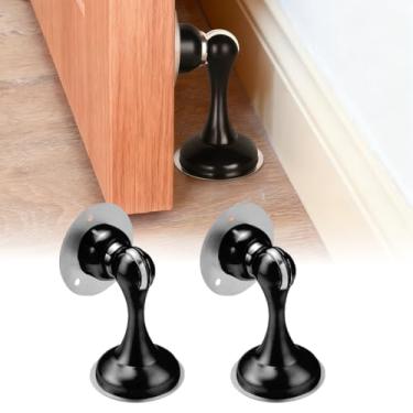 Imagem de Pacote com 2 batentes de porta magnéticos, sem batente de porta de perfuração com parafusos de fita adesiva para montagem mais forte, preto