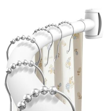 Imagem de Varão de cortina de chuveiro curvado branco de 85 a 192 cm com design de emenda ajustável, curvado, redondo, curvado, à prova de ferrugem, aço inoxidável premium necessário para perfurar varão de