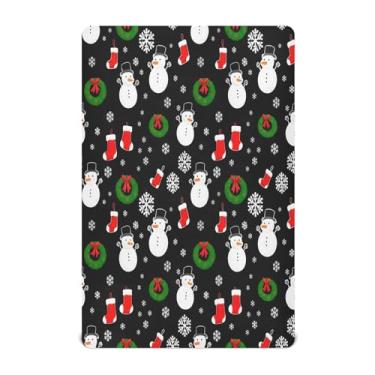 Imagem de JUZIHAI Lençol com elástico para berço 132 x 71 cm, design natalino, macio, respirável, elástico, lençol de brincar para berço padrão e cama infantil