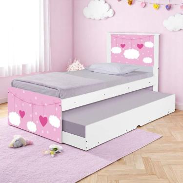 Imagem de Cama Solteiro Infantil Com Cama Auxiliar 195x96cm Personagens K02 - D'rossi Cor Nuvem Menina