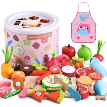 Imagem de Conjunto de brinquedos de cozinha de madeira Play Food Toys WHOHOLL co