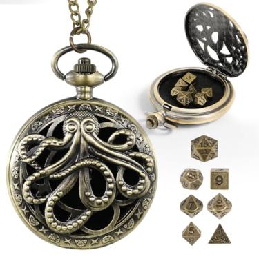Imagem de Banloga D&D Dice Set,7PCS Metal Dice for Dungeons and Dragons,Mini Dice Set with Pocket Watch Case,Role Playing Board Games Accessories (Octopus, Bronze)