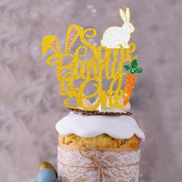 Imagem de Some Bunny Is One Cake Toppers Easter Cupcake Decorations Bunny Easter Appetizers Stick Glitter Carrot Cake Toppers Rabbit Cupcake Picks First Bday Food Toothpicks Party Decoration