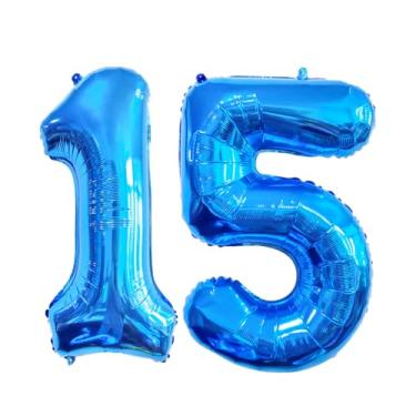 Imagem de GFIURNJVVBJH Balão gigante de 15 números, número 81 cm para decoração de festa de 15 anos, casamento, aniversário, formatura, celebração, festa, azul, 15
