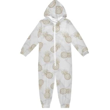 Imagem de Macacão infantil unissex dourado, abacaxi, mármore, peça única, para meninos e meninas de 5 a 6 anos, Mármore de abacaxi dourado, 9-11 Years