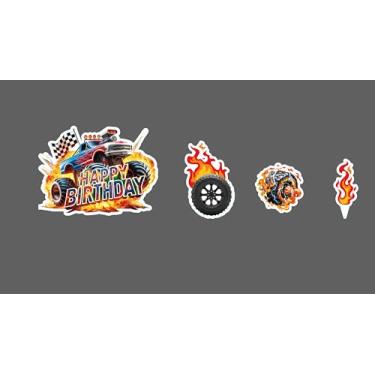 Imagem de Monster Truck Cake Toppers 45Pcs Truck Cake Flame Blaze Wheel Race Car Cake Toppers For Kid Boy Truck Themed Racing Car Party