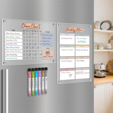 Imagem de Magnetic Dry Erase Acrylic Chore & Weekly Calendar Set for Fridge, Refrigerator Visual Color-Block Design with 6 Color Erasable Magnetic Markers, Ideal for Kitchen Meal Planner & Fmaily Work Task