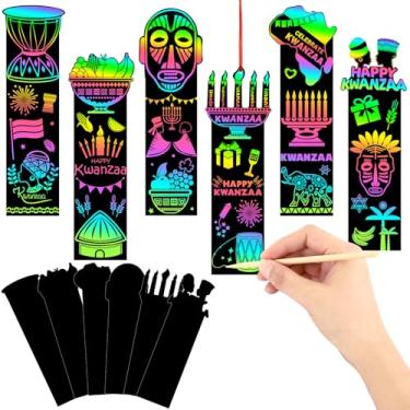 Imagem de JUNEBRUSHS 30Pcs Kwanzaa Crafts for Kids, Rainbow Magic Scratch Art Paper Bookmarks Kwanzaa Gifts for Kids School Classroom Activities Games DIY Arts and Crafts Kit Party Favors