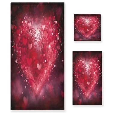 Imagem de Wassud Red Love Heart (3) Conjunto de 3 toalhas de banho para dia dos namorados, toalhas super macias e absorventes para banheiro, toalhas de banho de secagem rápida, toalha de banho para academia