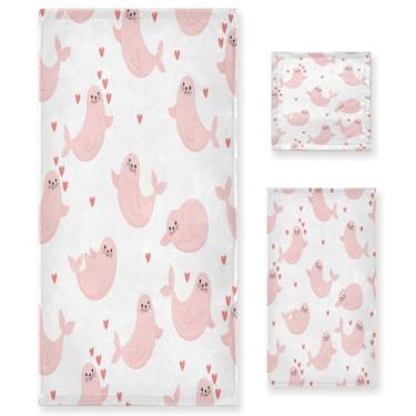 Imagem de Wassud Conjunto de 3 toalhas de banho com focas fofas dos namorados, toalhas super macias e absorventes para banheiro, toalhas de banho de secagem rápida, toalha de banho para academia, spa, hotel