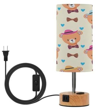 Imagem de Wassud Bears with Hats Candeeiro de mesa de cabeceira sensível ao toque com 3 temperaturas de cor, luminária de mesa moderna com forro de sombra, luminária noturna para sala de estar, quarto